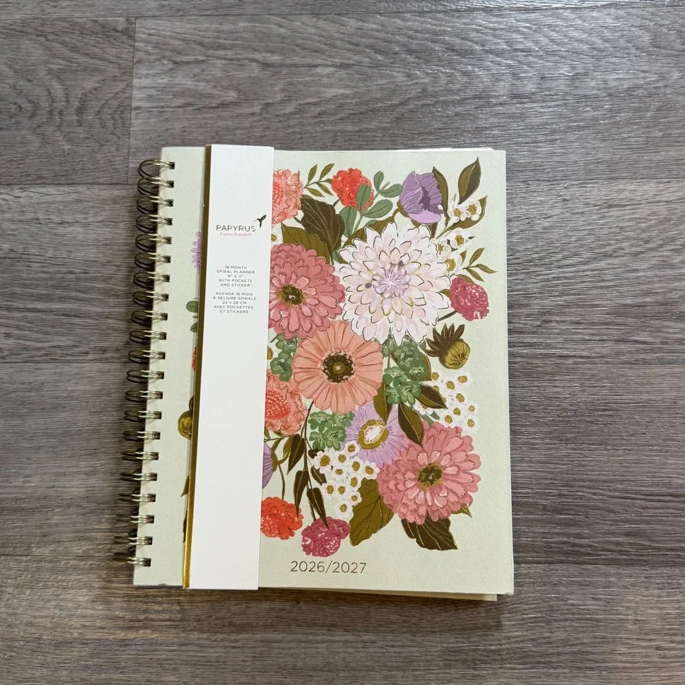 Papyrus 18 Month Spiral Planner 2026-2027 Floral 9x11 Agenda with Stickers NEW